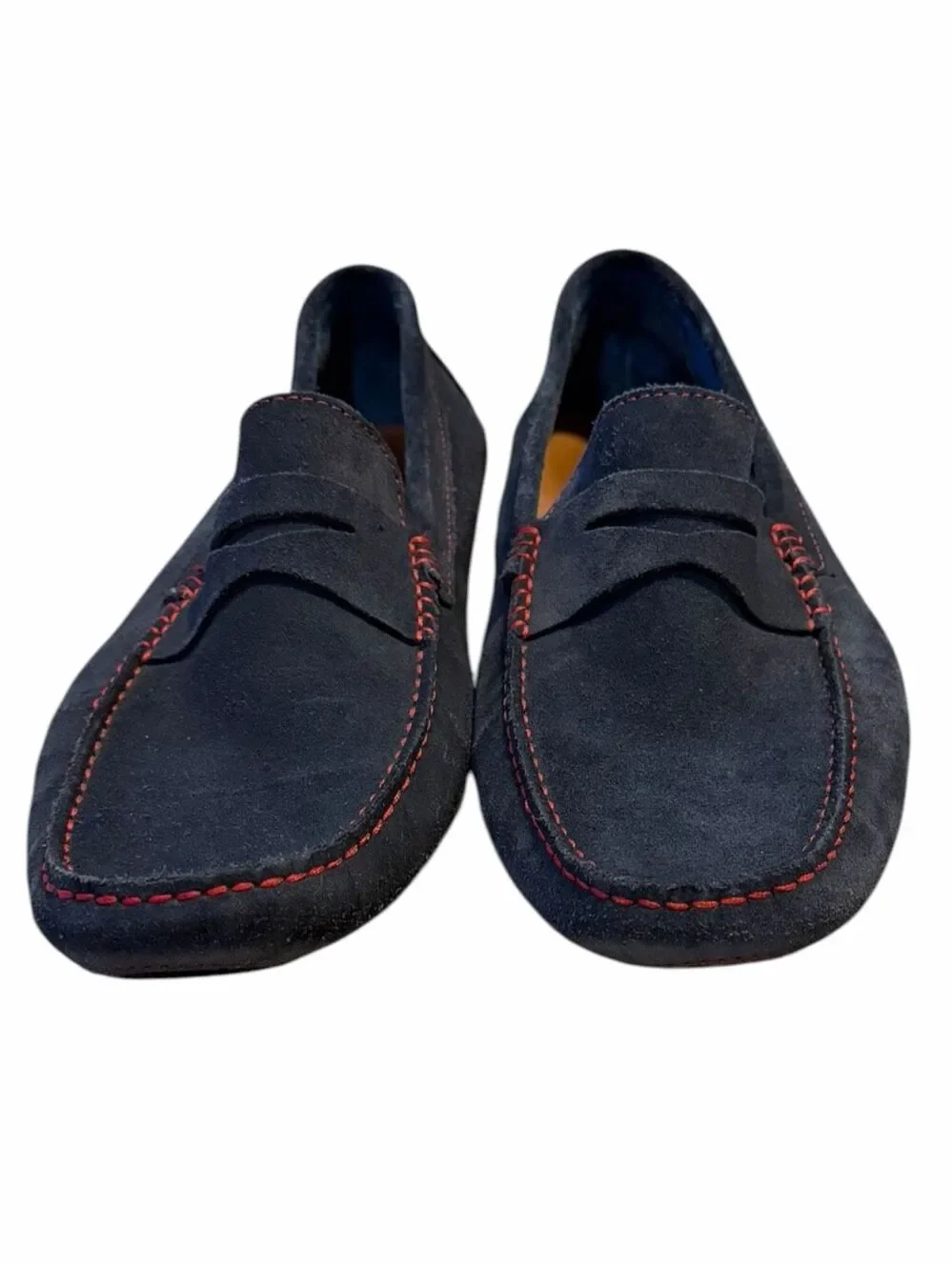 DONALD J PLINER Varran Navy Blue Suede Driving Loafers Red Stitch Men’s 11.5M